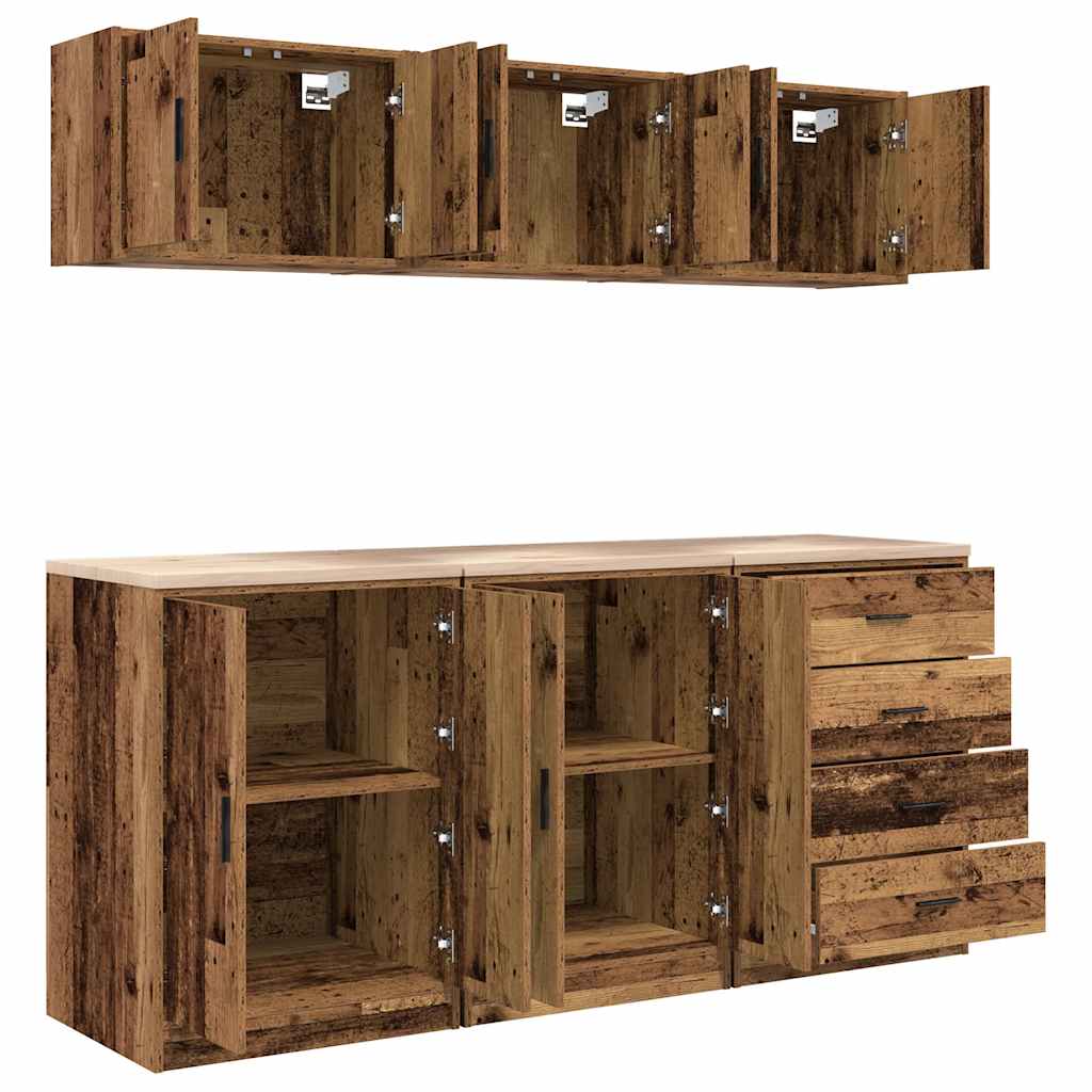 Garage Cabinets 6 pcs Old Wood Engineered Wood