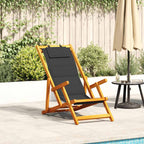 Folding Beach Chair with Armrests Black Acacia Wood & Textilene