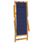 Folding Beach Chair with Armrests Blue Acacia Wood & Textilene