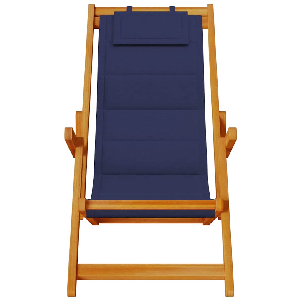 Folding Beach Chair with Armrests Blue Acacia Wood & Textilene