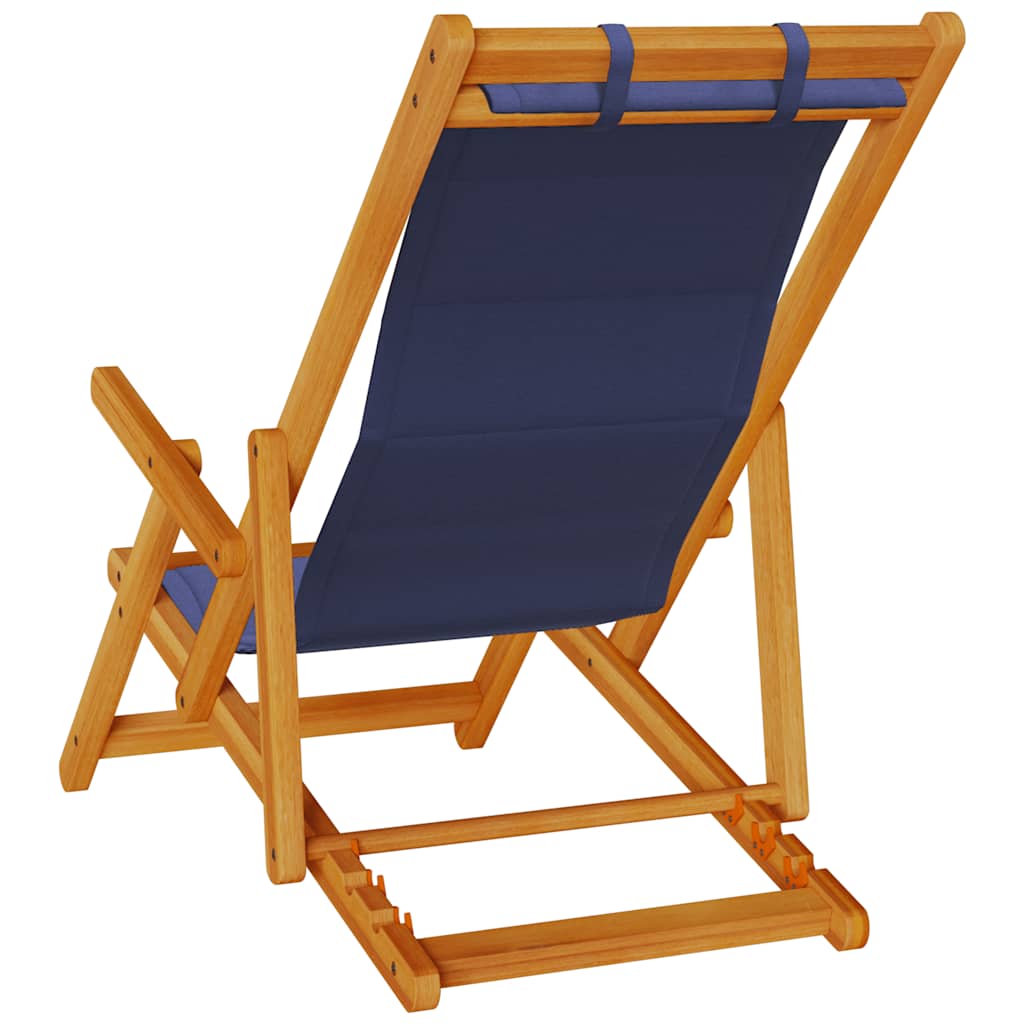 Folding Beach Chair with Armrests Blue Acacia Wood & Textilene