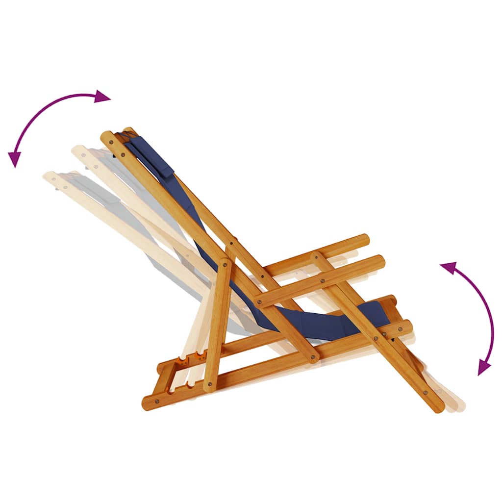Folding Beach Chair with Armrests Blue Acacia Wood & Textilene