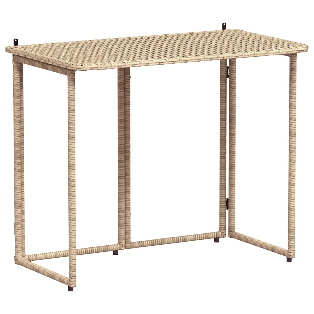 Folding Garden Table Beige 90x51x75 cm Poly Rattan