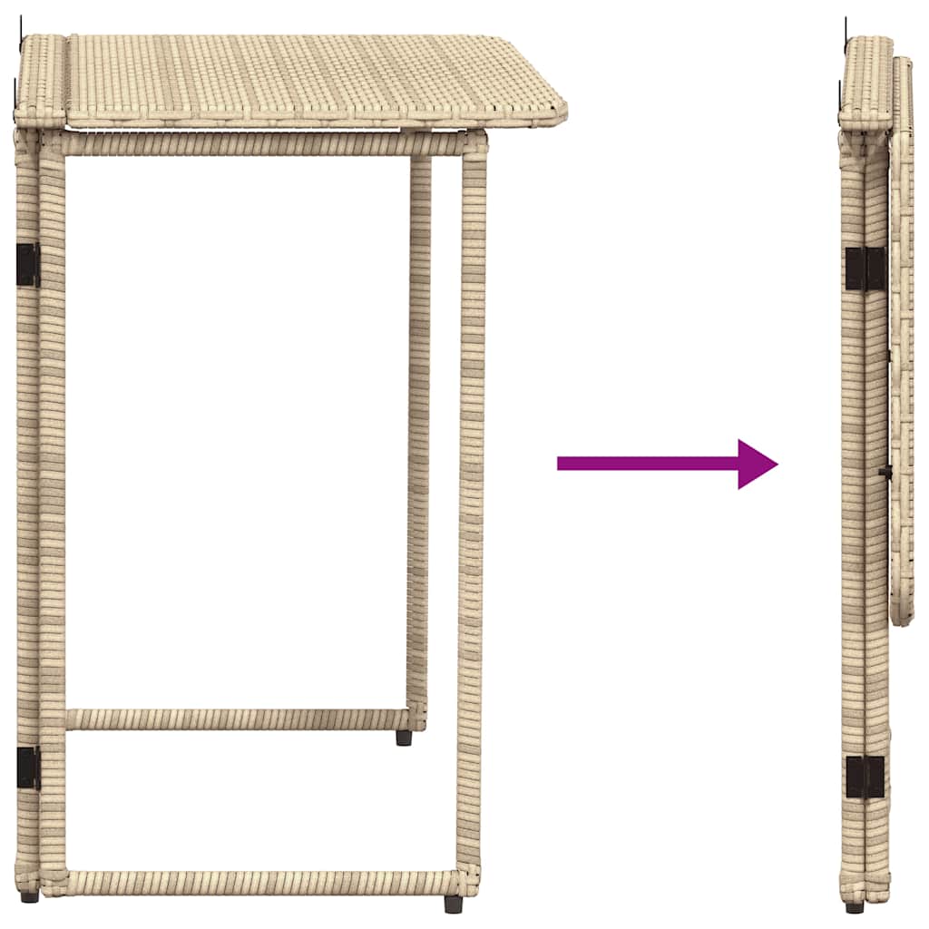 Folding Garden Table Beige 90x51x75 cm Poly Rattan