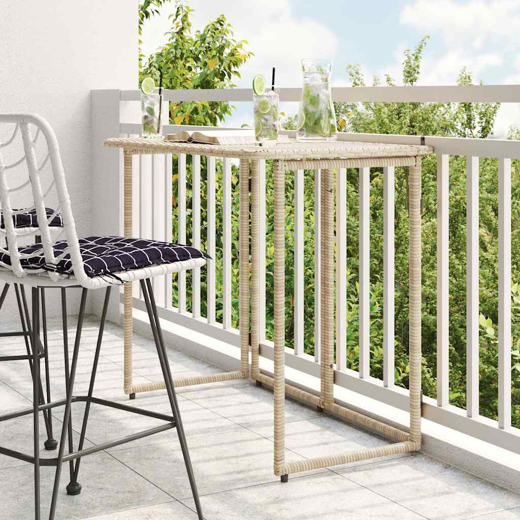 Folding Garden Table Beige 90x51x75 cm Poly Rattan
