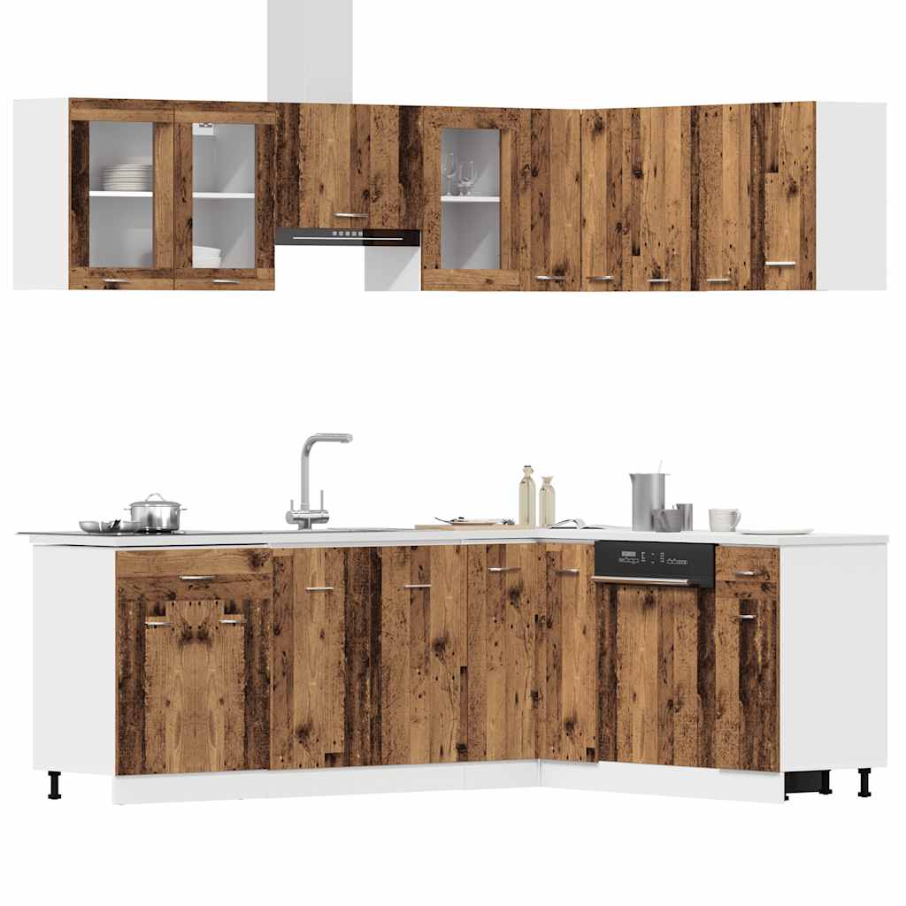 11 Piece Kitchen Cabinet Set Lyon Old Wood Engineered Wood