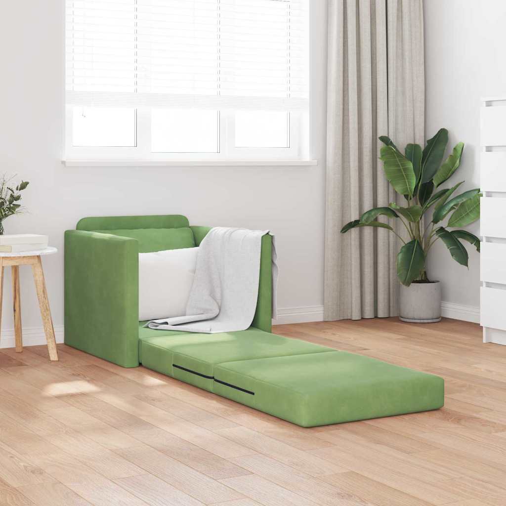 Floor Sofa Bed with Cushion Light green 74 x 77 x 81 cm Velvet