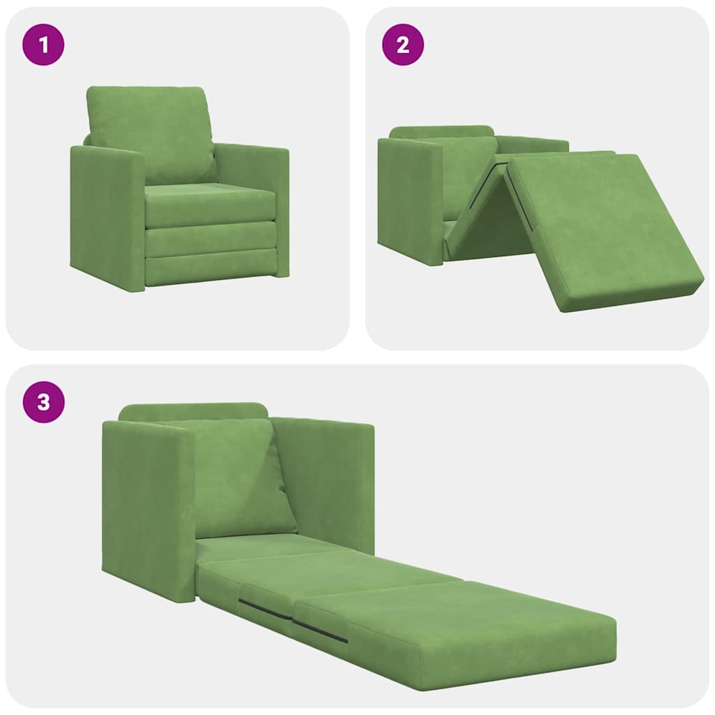 Floor Sofa Bed with Cushion Light green 74 x 77 x 81 cm Velvet