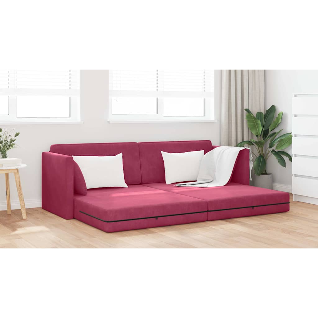 Floor Sofa Bed Wine Red 213 x 76 x 77 cm Velvet