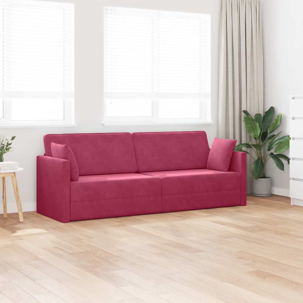 Floor Sofa Bed Wine Red 213 x 76 x 77 cm Velvet