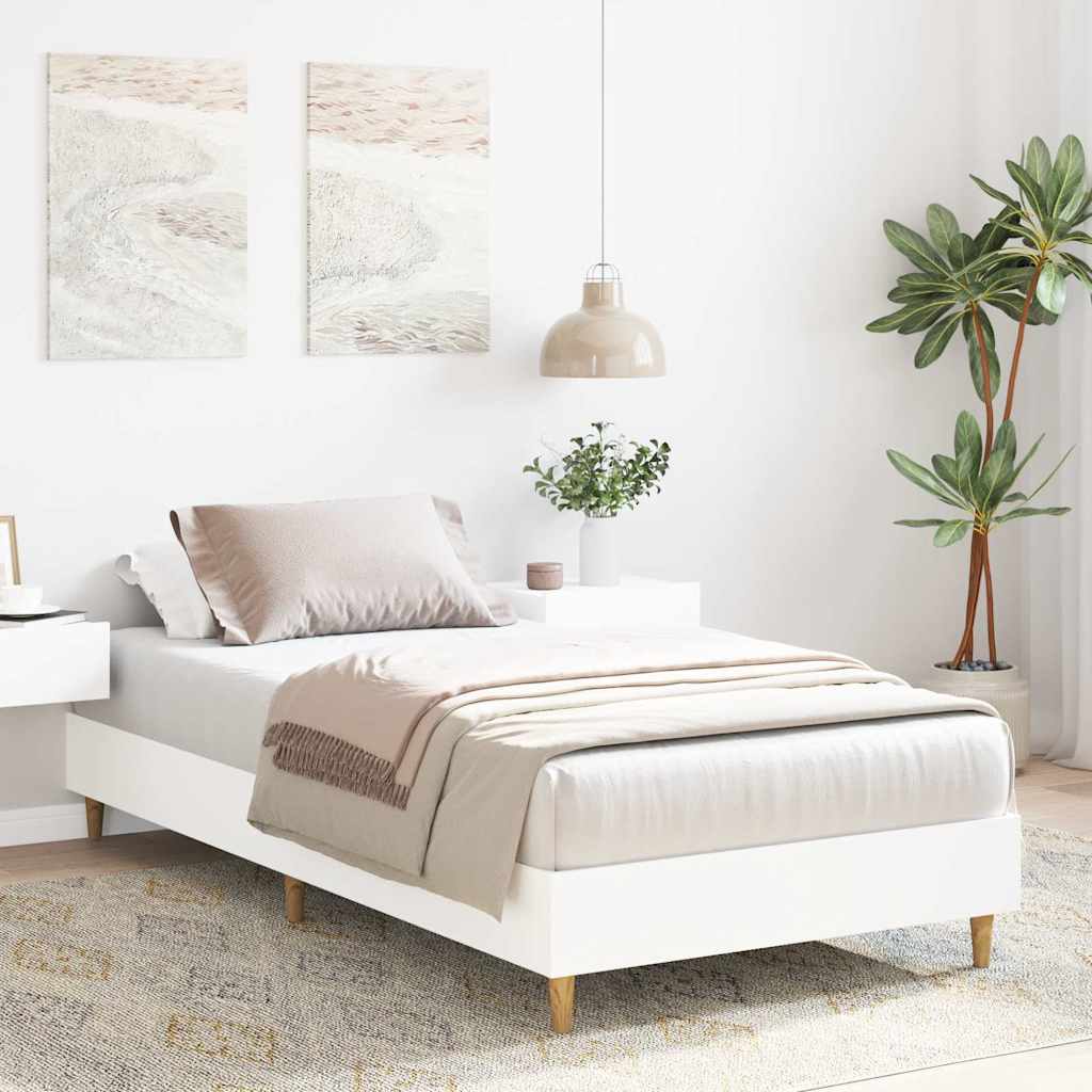 Bed Frame No Mattress White 90x190 cm Single Engineered Wood