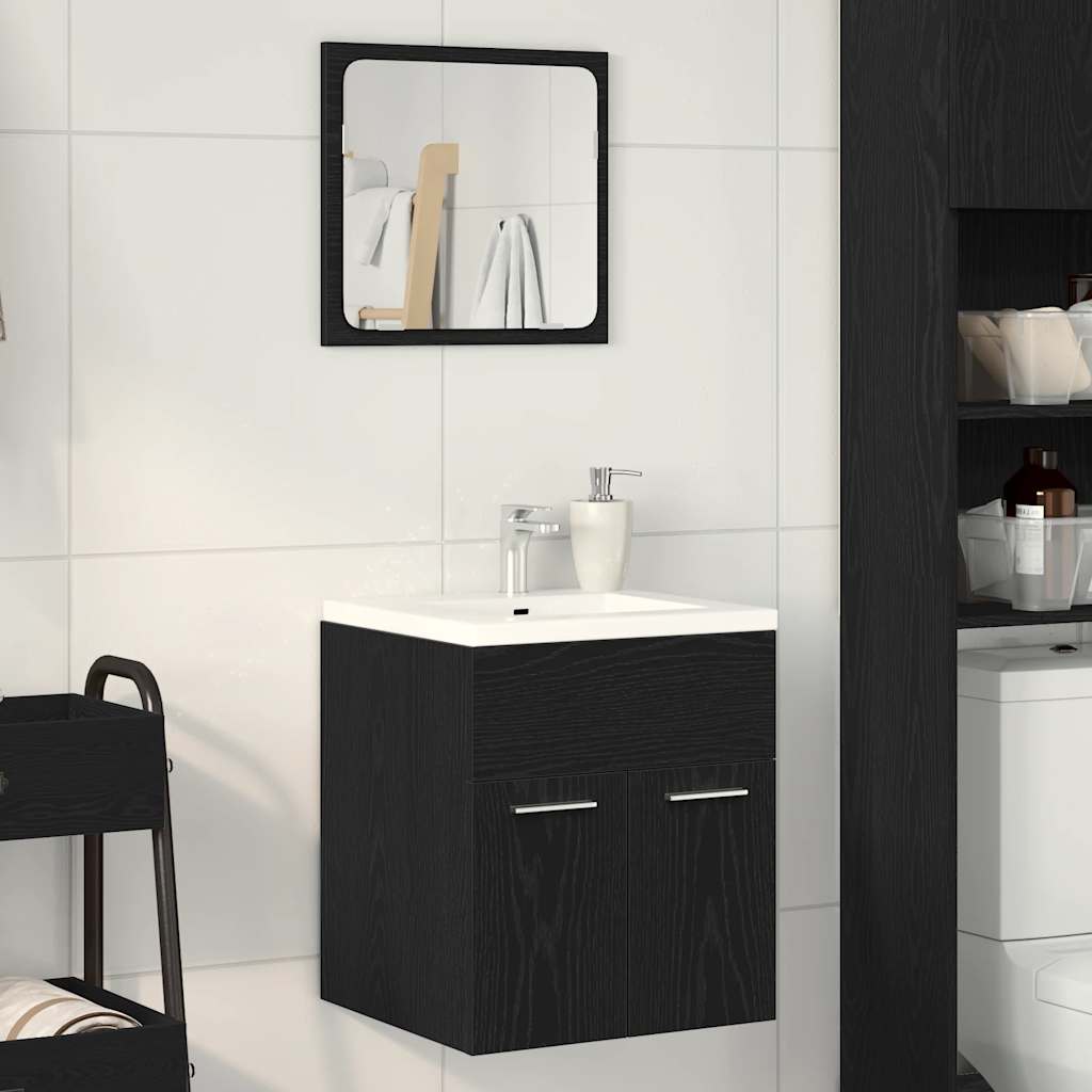 2 Piece Bathroom Furniture Set Black Oak Engineered Wood