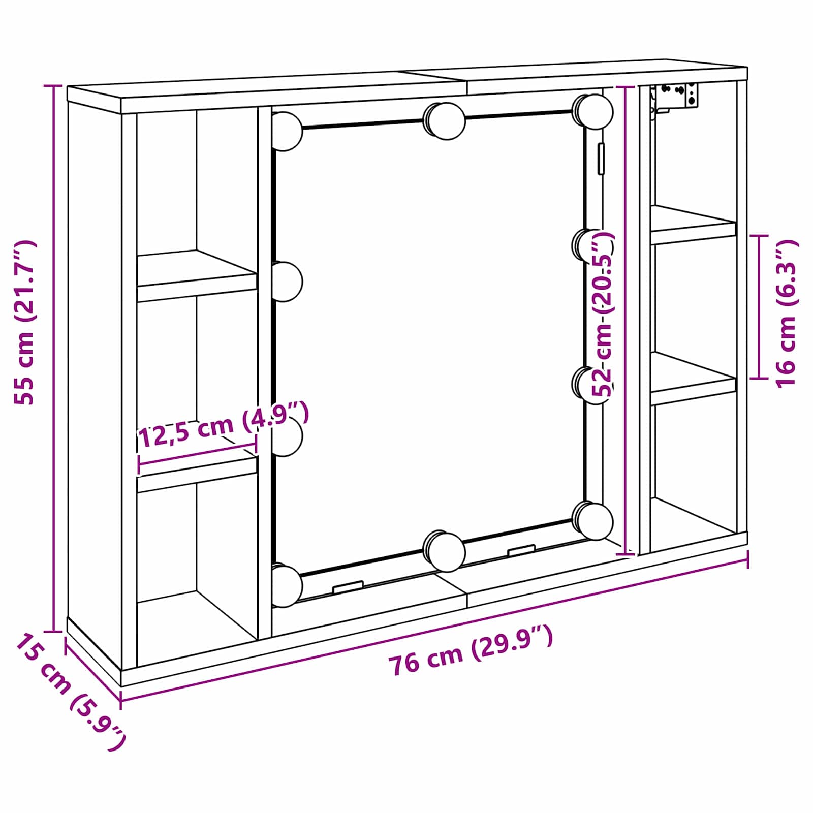Mirror Cabinet Black Oak 76 x 15 x 55 cm Engineered Wood