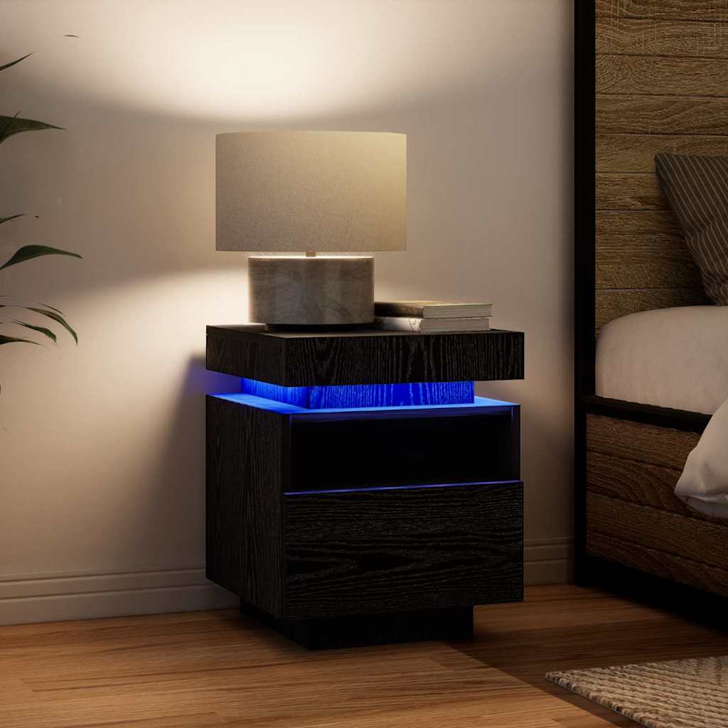 Bedside Cabinet with Drawer 2 pcs Black Oak 40 x 39 x 48.5 cm