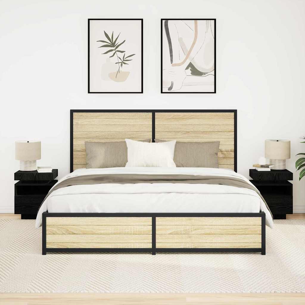 Bedside Cabinet with Drawer 2 pcs Black Oak 40 x 39 x 48.5 cm