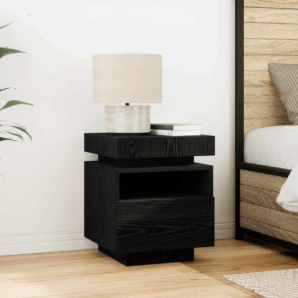 Bedside Cabinet with Drawer 2 pcs Black Oak 40 x 39 x 48.5 cm