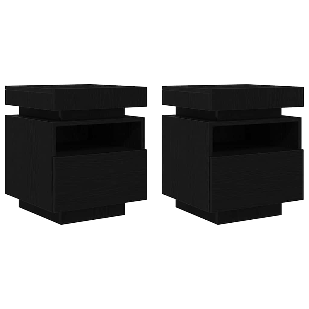 Bedside Cabinet with Drawer 2 pcs Black Oak 40 x 39 x 48.5 cm