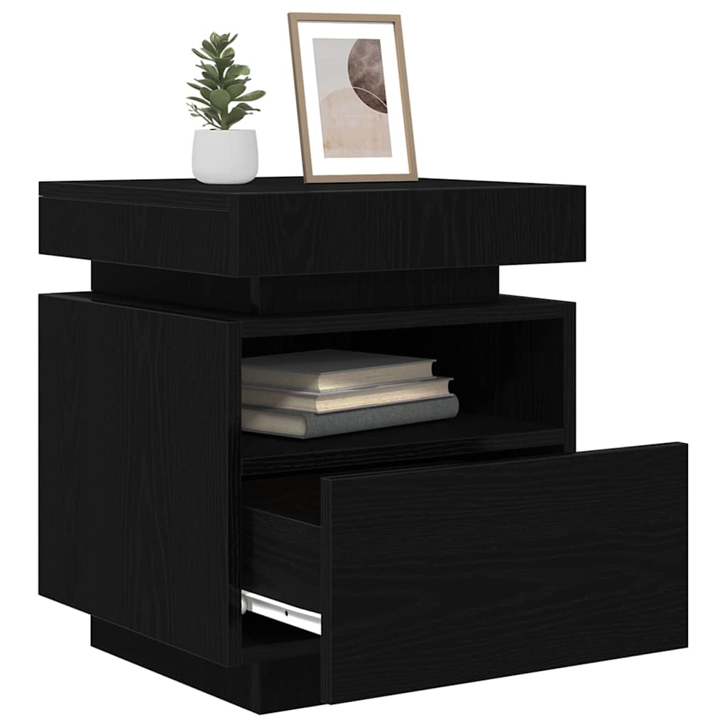 Bedside Cabinet with Drawer 2 pcs Black Oak 40 x 39 x 48.5 cm