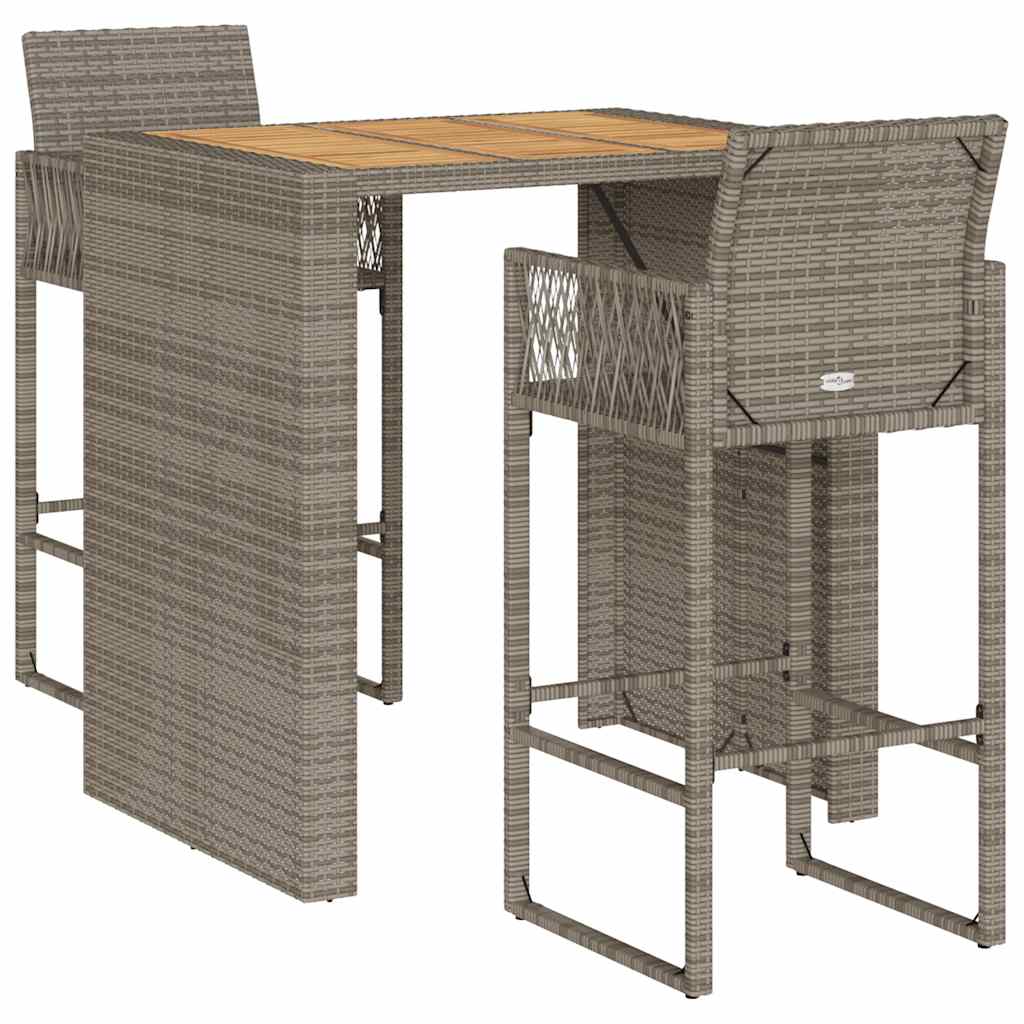 3 Piece Garden Bar Set without Cushions Grey Poly Rattan Acacia