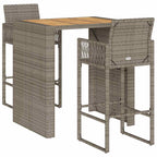 3 Piece Garden Bar Set without Cushions Grey Poly Rattan Acacia