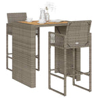 3 Piece Garden Bar Set without Cushions Grey Poly Rattan Acacia