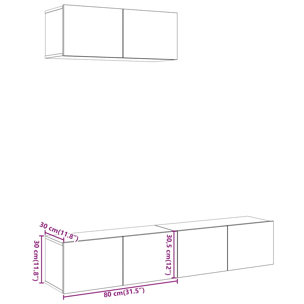 3 Piece TV Cabinet Set Wall-mounted Old Wood Engineered Wood