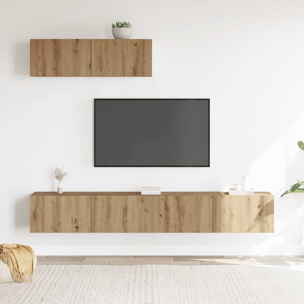 3 Piece TV Cabinet Set Wall-mounted Artisan Oak Engineered Wood