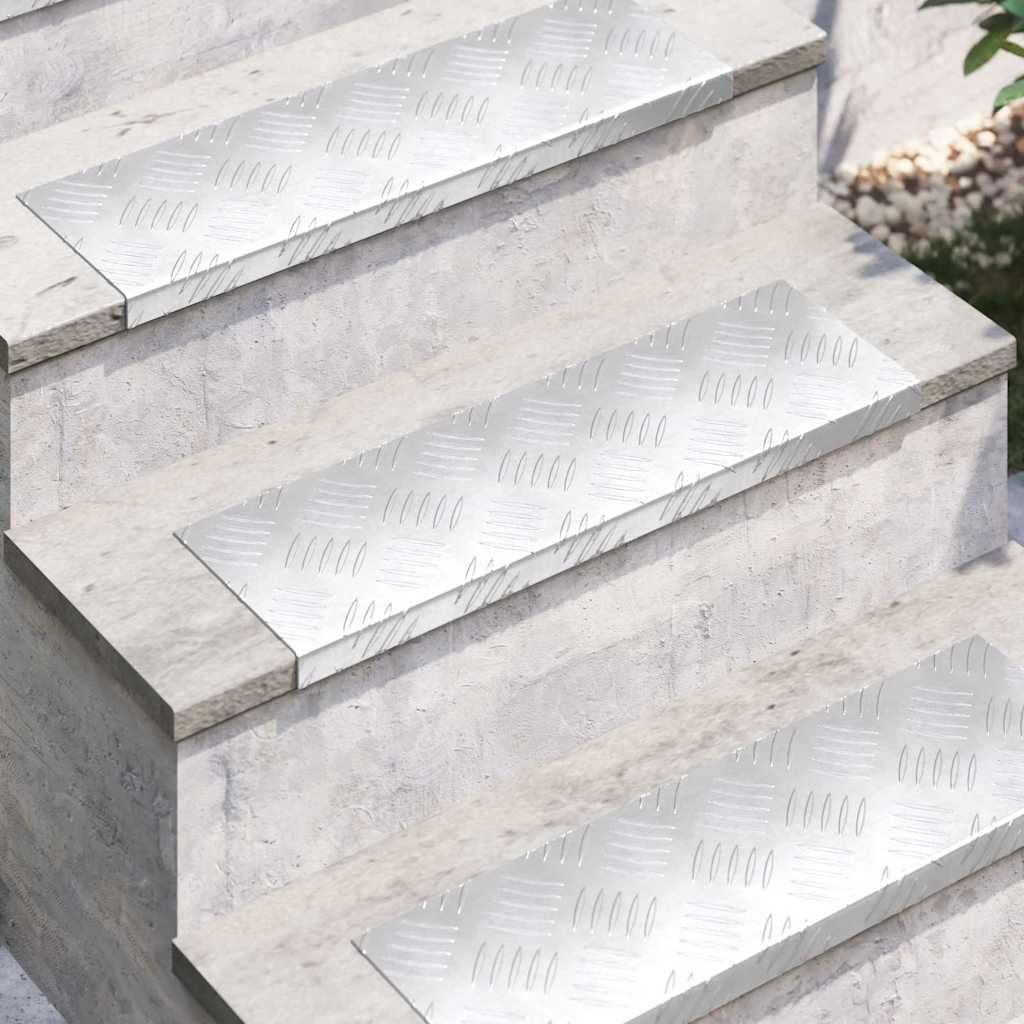 Stair Tread Rectangular 10 pcs Silver 60 x 18 cm Aluminium
