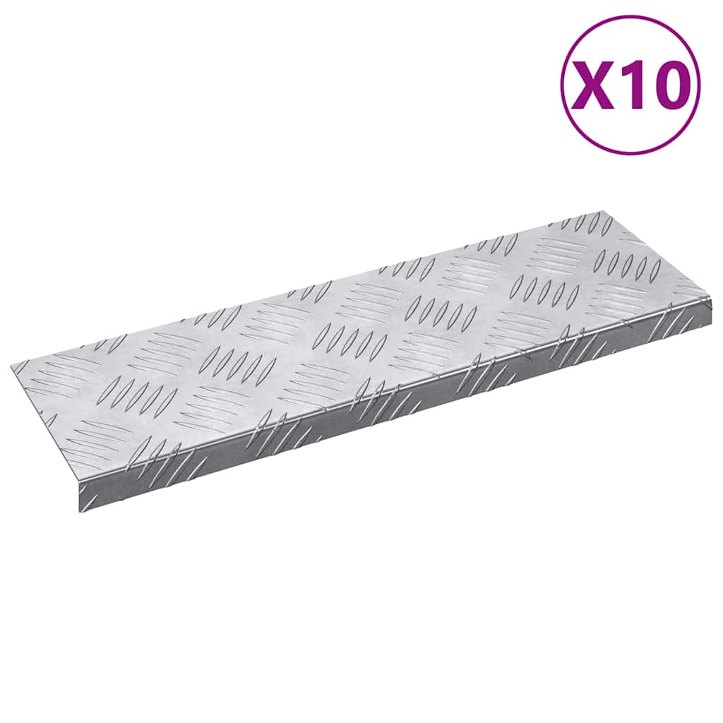 Stair Tread Rectangular 10 pcs Silver 60 x 18 cm Aluminium
