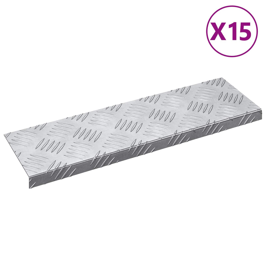Stair Tread Rectangular 15 pcs Silver 60 x 18 cm Aluminium