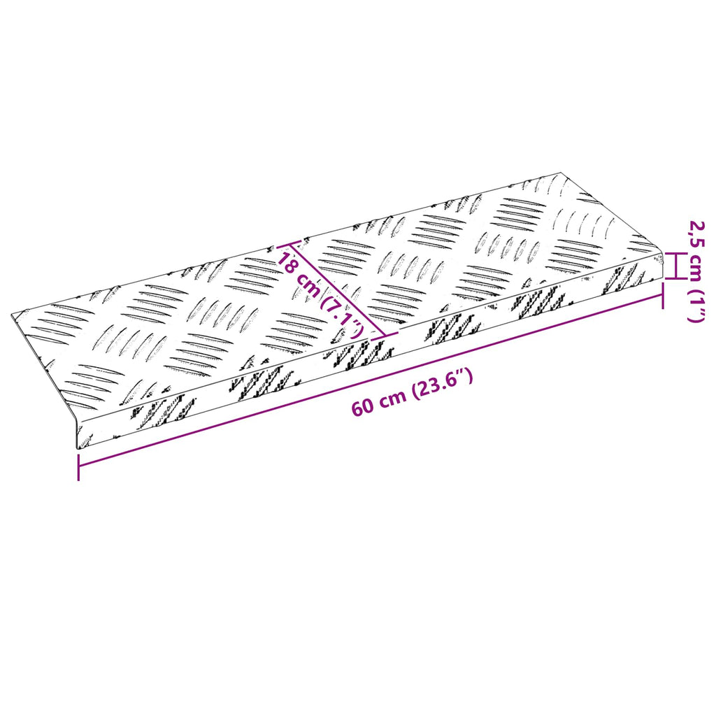 Stair Tread Rectangular 15 pcs Silver 60 x 18 cm Aluminium