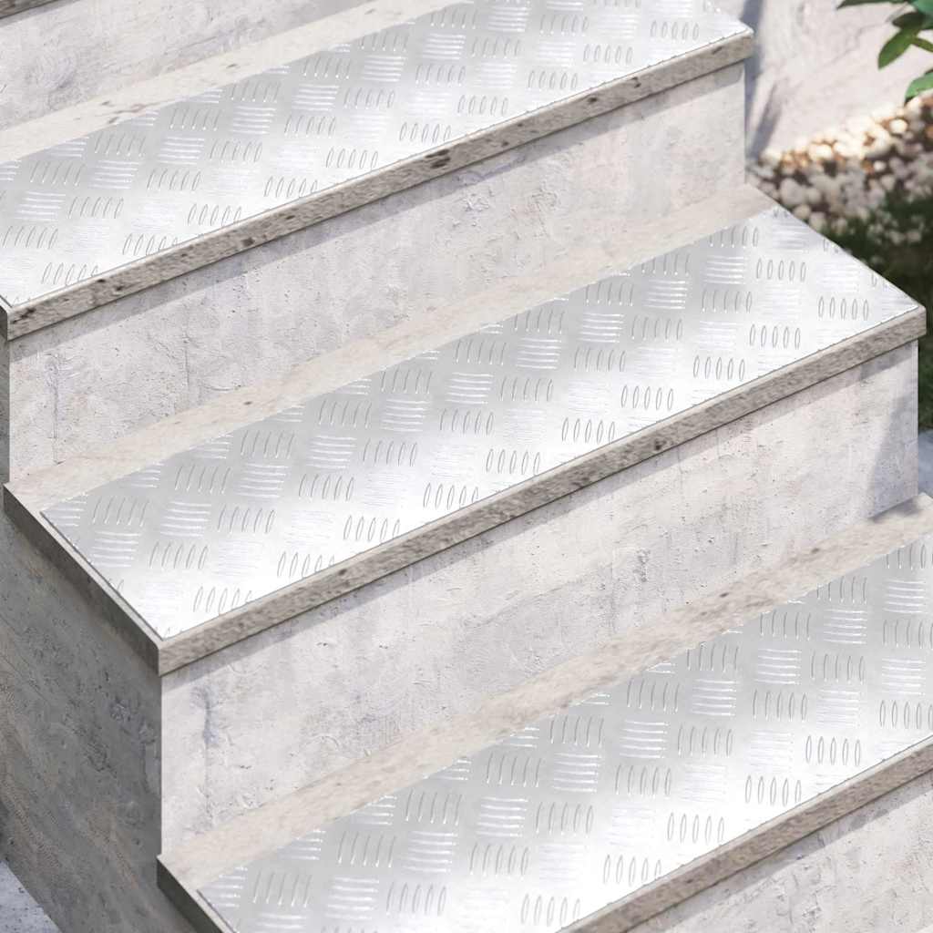 Stair Tread Rectangular 4 pcs Silver 80 x 20 cm Aluminium
