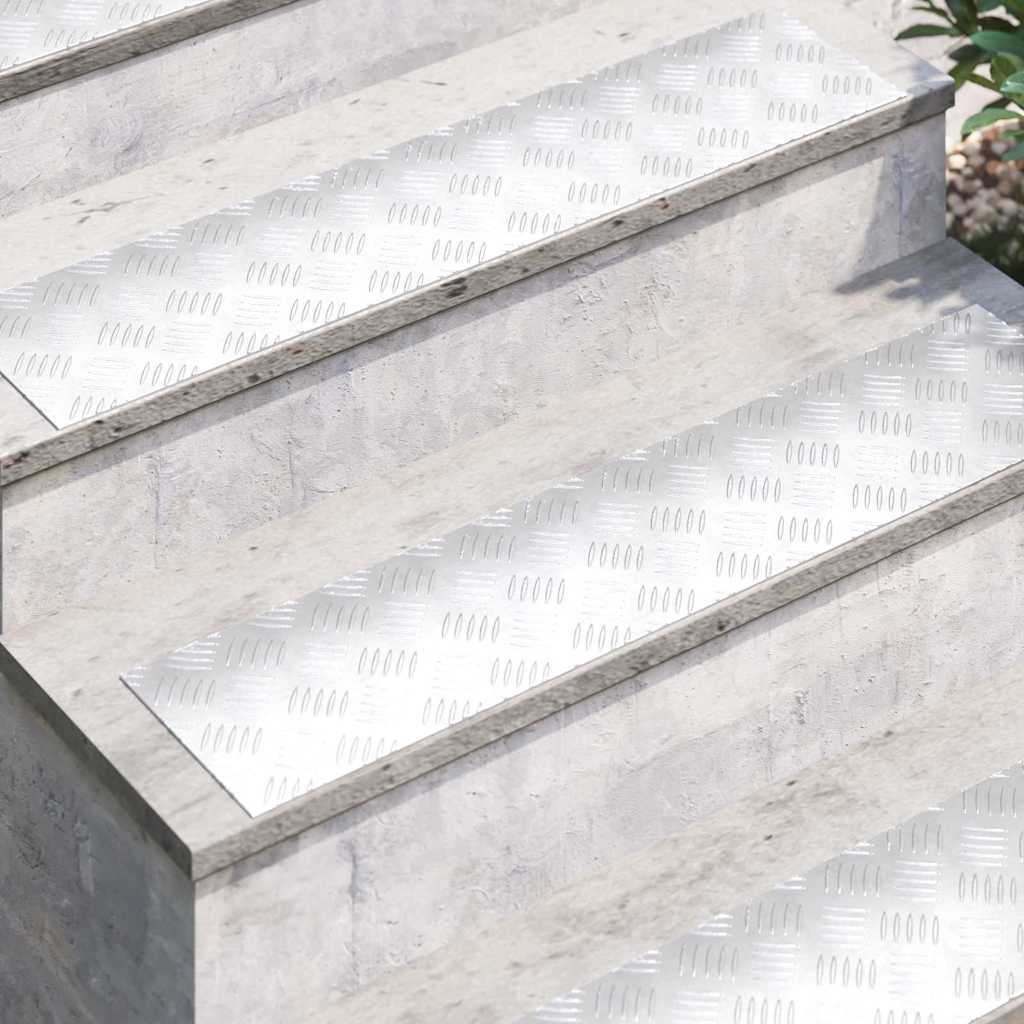 Stair Tread Rectangular 4 pcs Silver 90 x 20 cm Aluminium