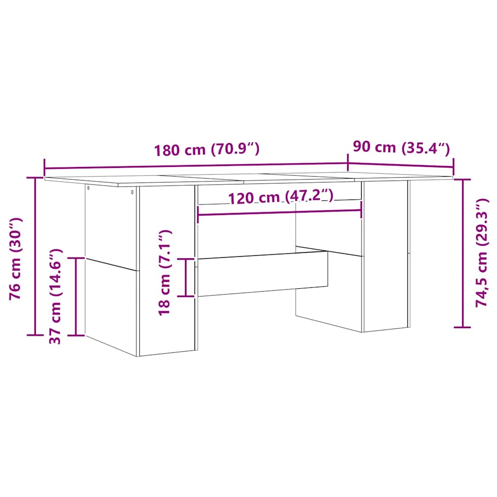 Dining Table Black Oak 180x90x76 cm Engineered Wood