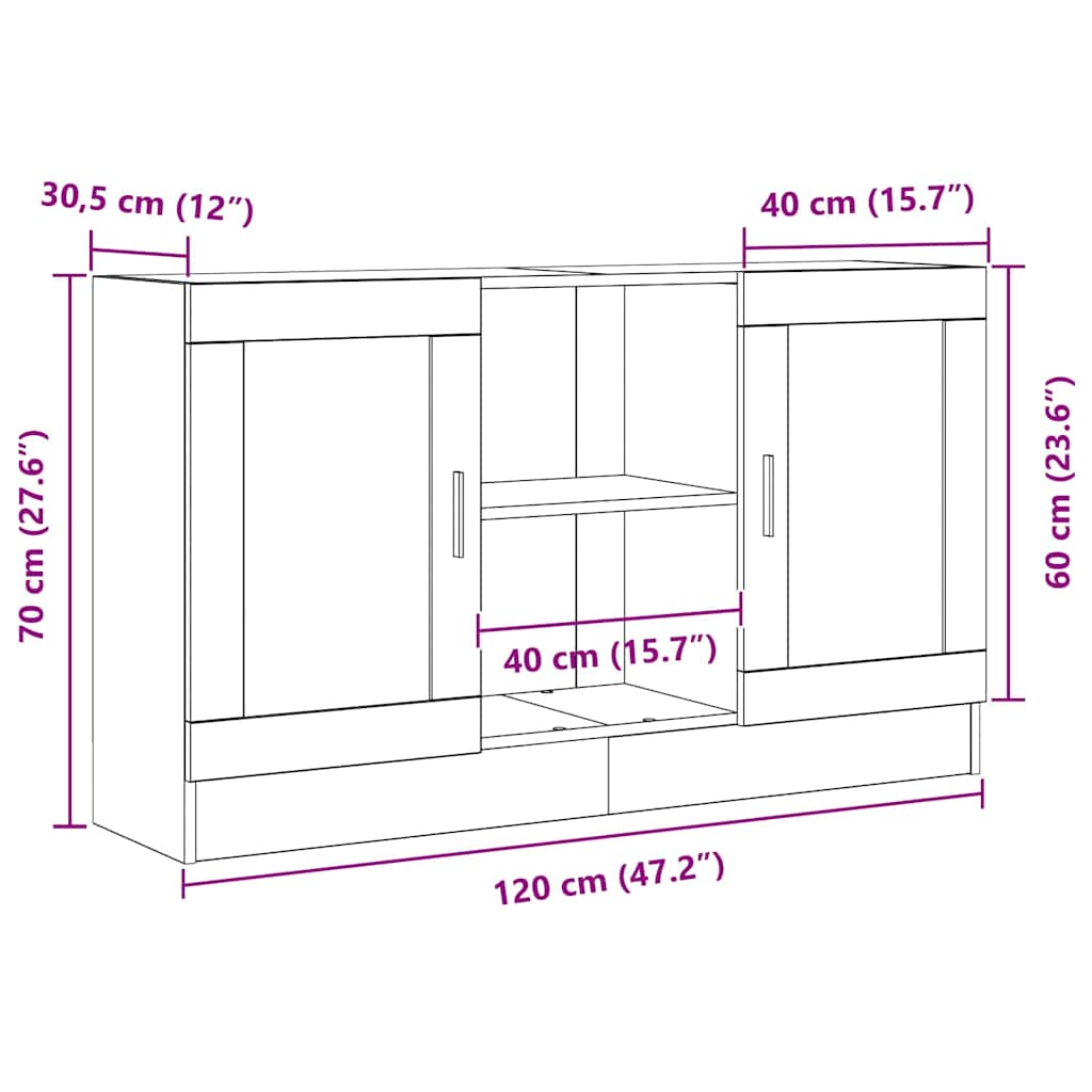 Sideboard Black Oak 120 x 30.5 x 70 cm Engineered Wood