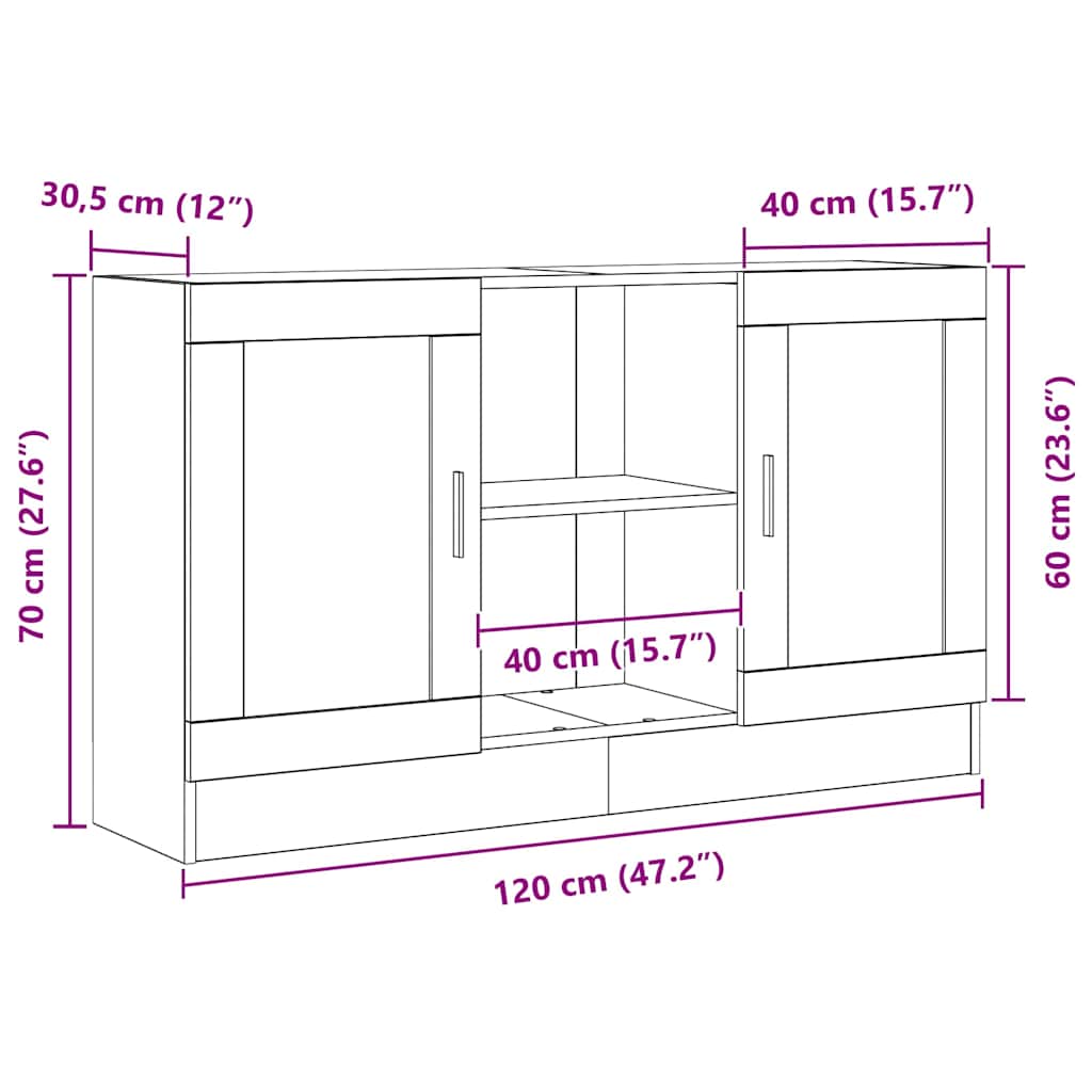 Sideboard Black Oak 120 x 30.5 x 70 cm Engineered Wood