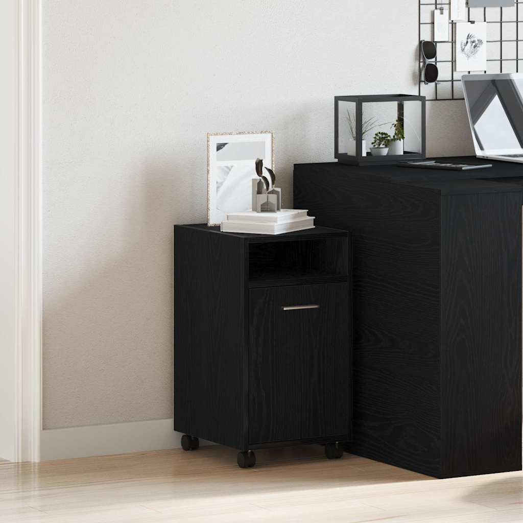 Wheeled Side Cabinet Black Oak 33 x 38 x 60 cm Engineered Wood