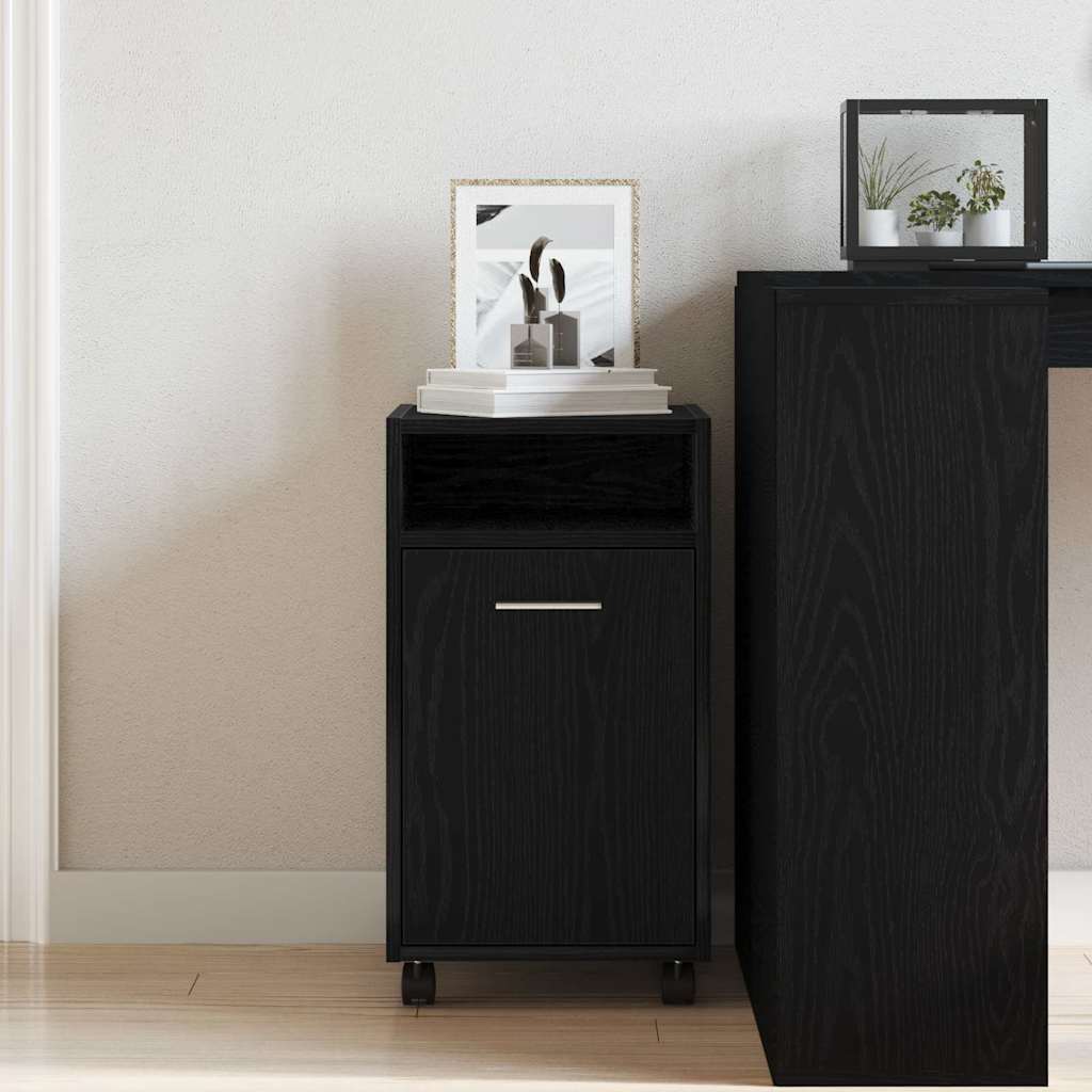 Wheeled Side Cabinet Black Oak 33 x 38 x 60 cm Engineered Wood