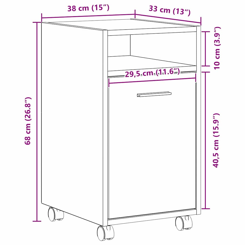 Wheeled Side Cabinet Black Oak 33 x 38 x 60 cm Engineered Wood
