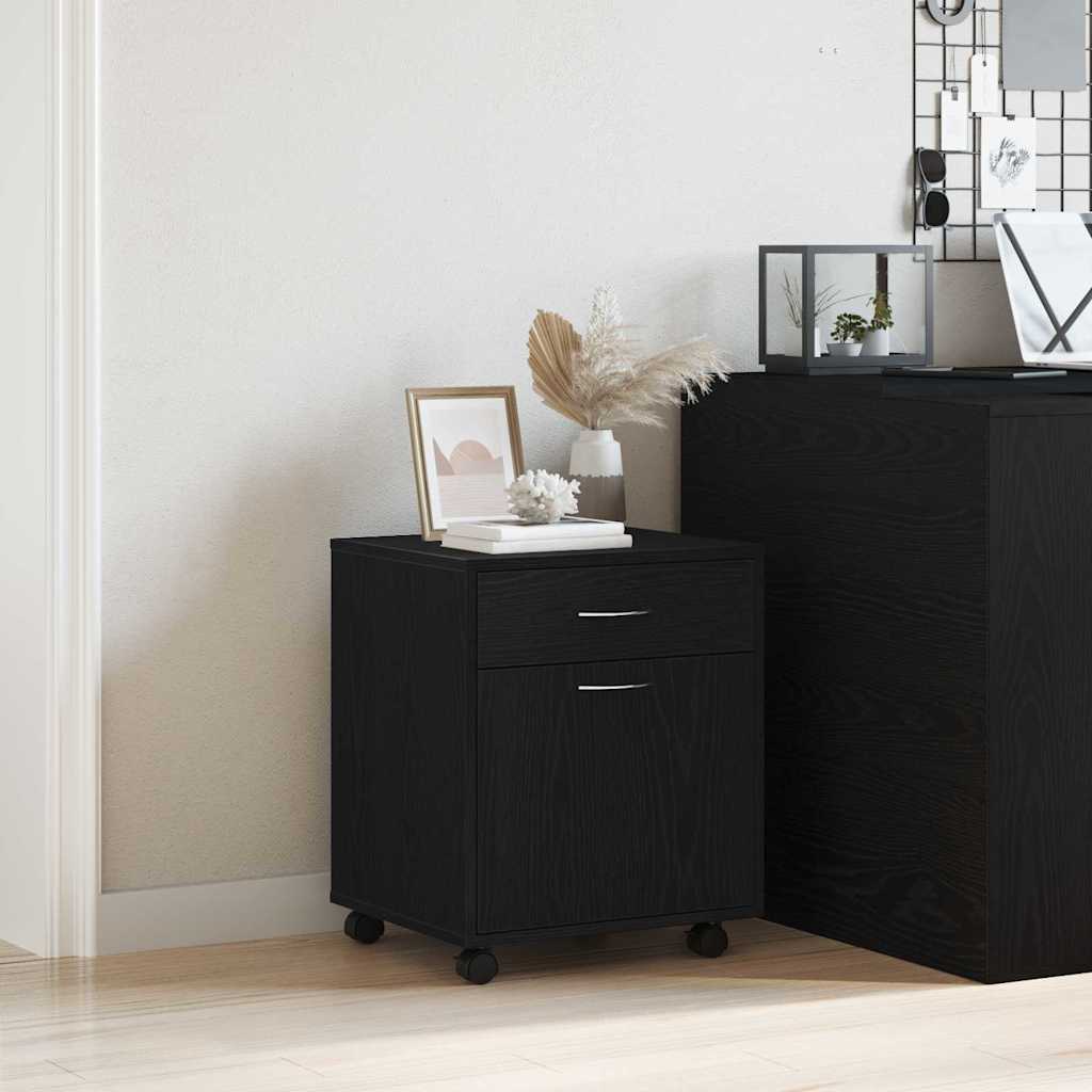 Rolling Cabinet Black oak 45 x 38 x 54 cm Engineered Wood
