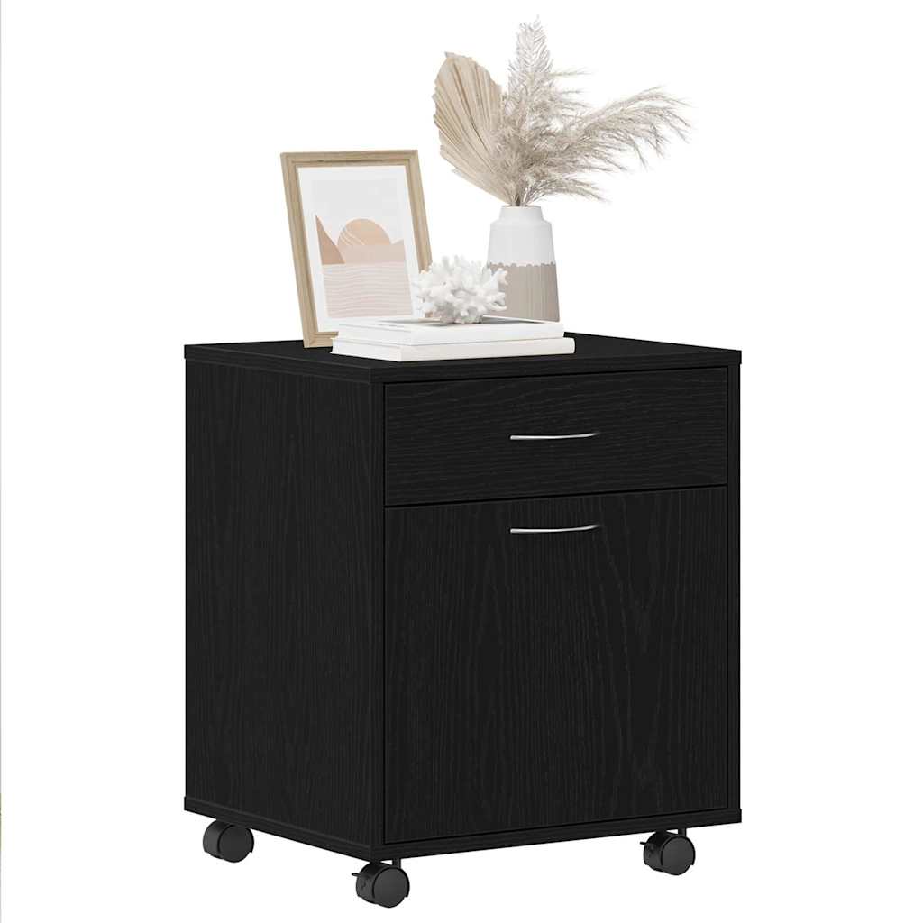 Rolling Cabinet Black oak 45 x 38 x 54 cm Engineered Wood