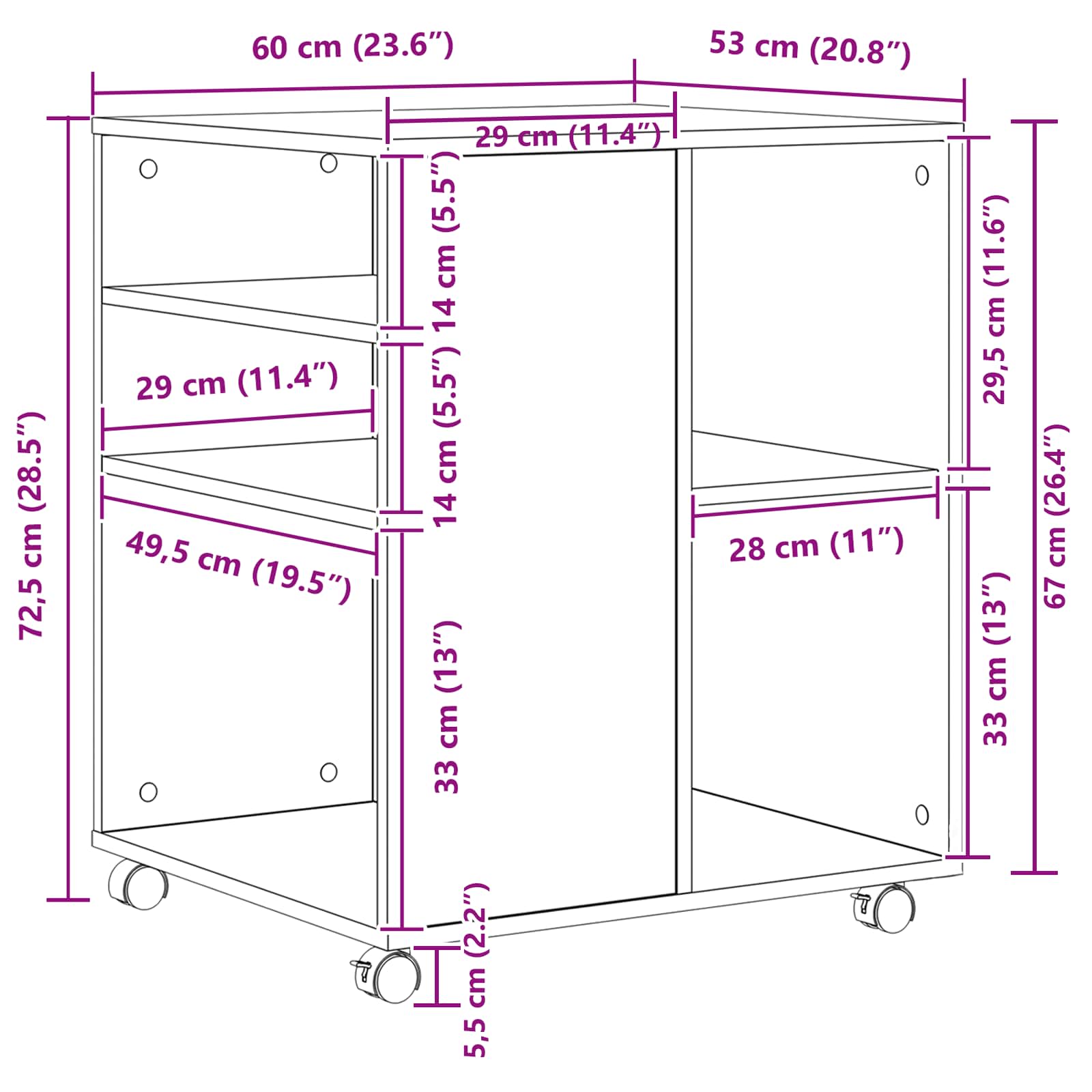 Storage Cabinet Black Oak 60 x 53 x 72.5 cm Engineered Wood