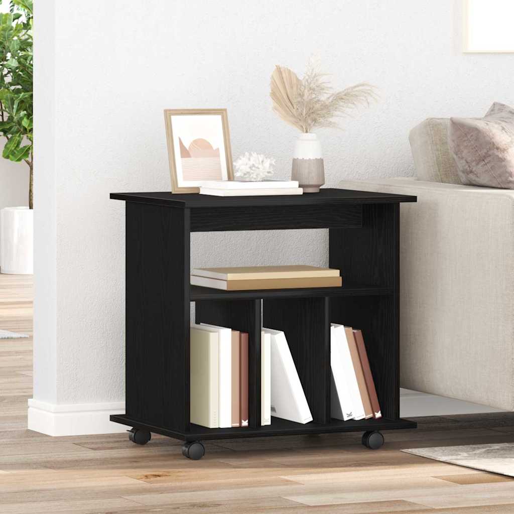 Rolling Cabinet Black Oak 60 x 45 x 55 cm Engineered Wood