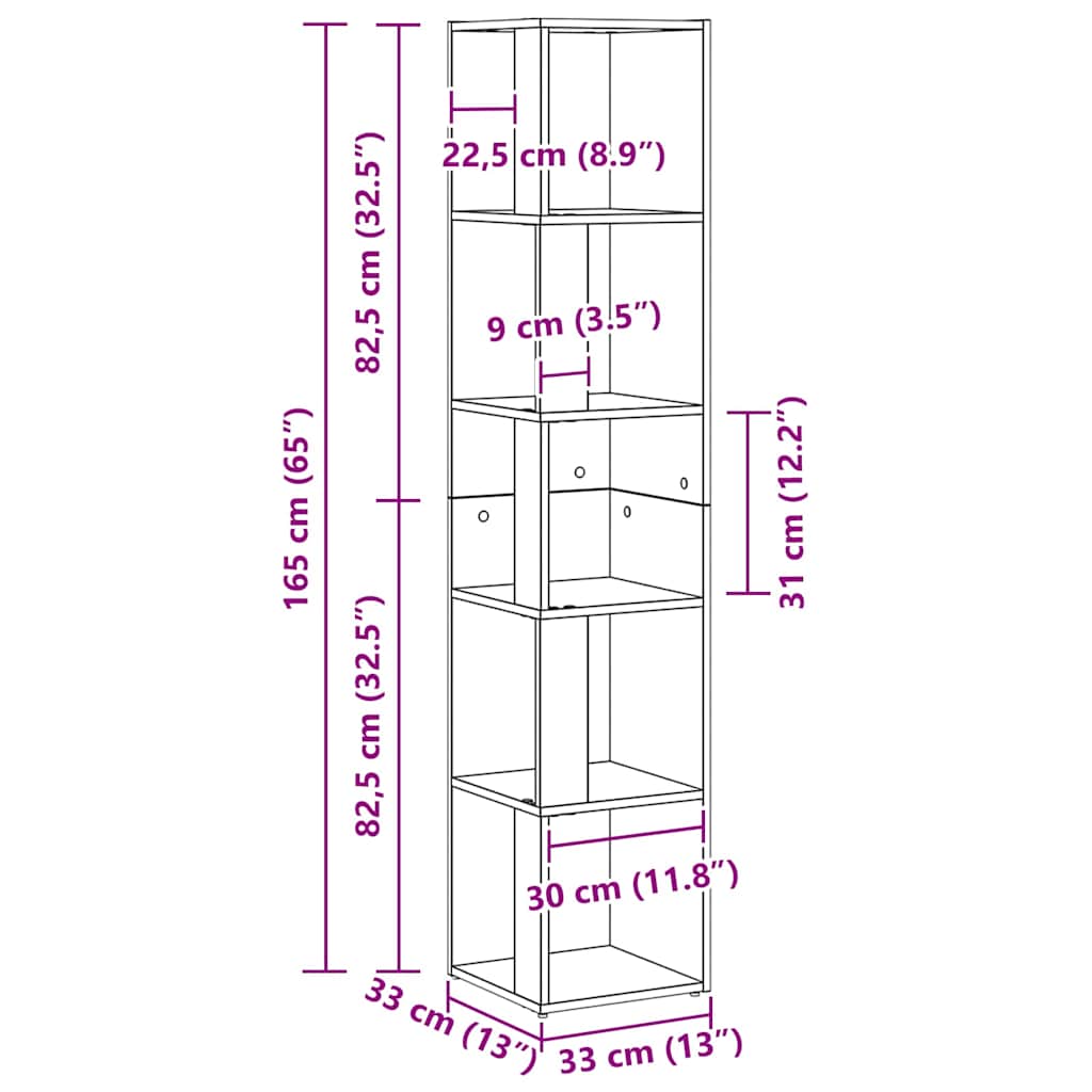 Corner Shelves Black Oak 33 x 33 x 164.5 cm Engineered Wood