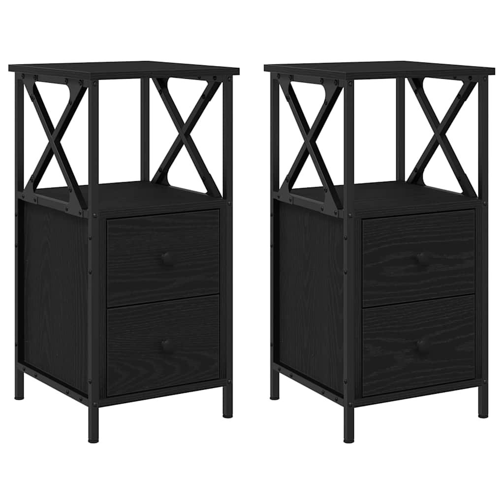 Bedside Cabinet with Drawer 2 pcs Black Oak 34 x 35.5 x 70 cm