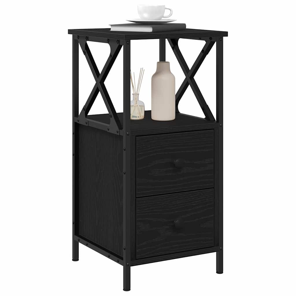 Bedside Cabinet with Drawer 2 pcs Black Oak 34 x 35.5 x 70 cm