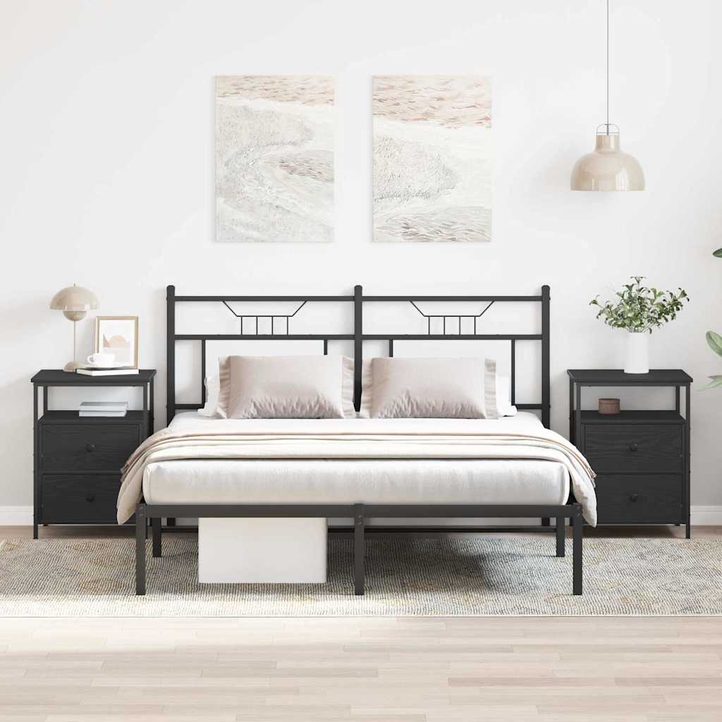 Bedside Cabinet with Drawer 2 pcs Black Oak 34 x 35.5 x 50 cm