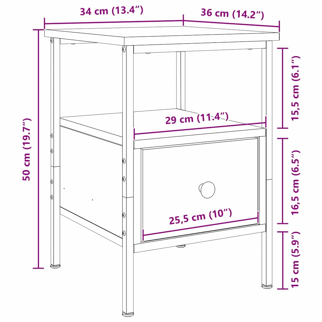 Bedside Cabinet 2 pcs Black Oak 34 x 36 x 50 cm Engineered Wood