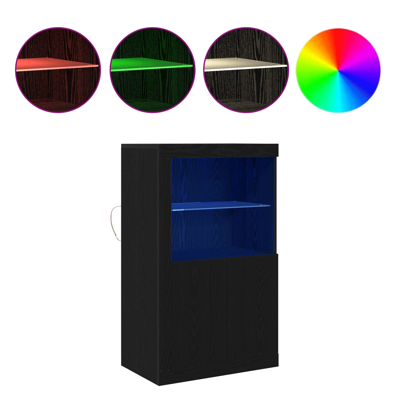 LED Sideboard Black Oak 60.5 x 37 x 100 cm Engineered Wood