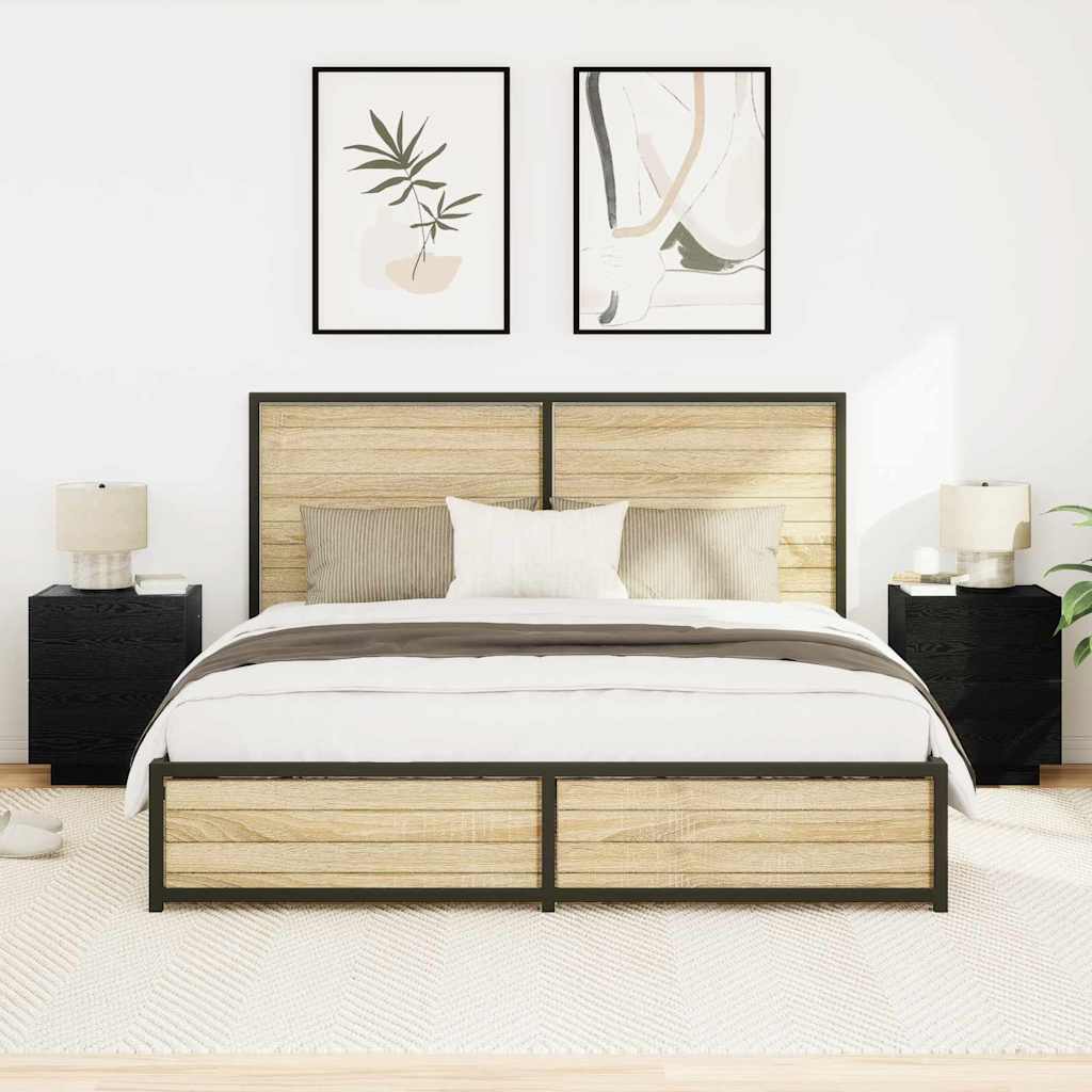 Bedside Cabinet 2 pcs Black Oak 45 x 40 x 55 cm Engineered Wood